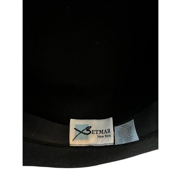 Vintage Betmar Womens Black Wool Felt Fedora Hat Velvet Beaded Detail Wide Brim - Picture 8 of 8